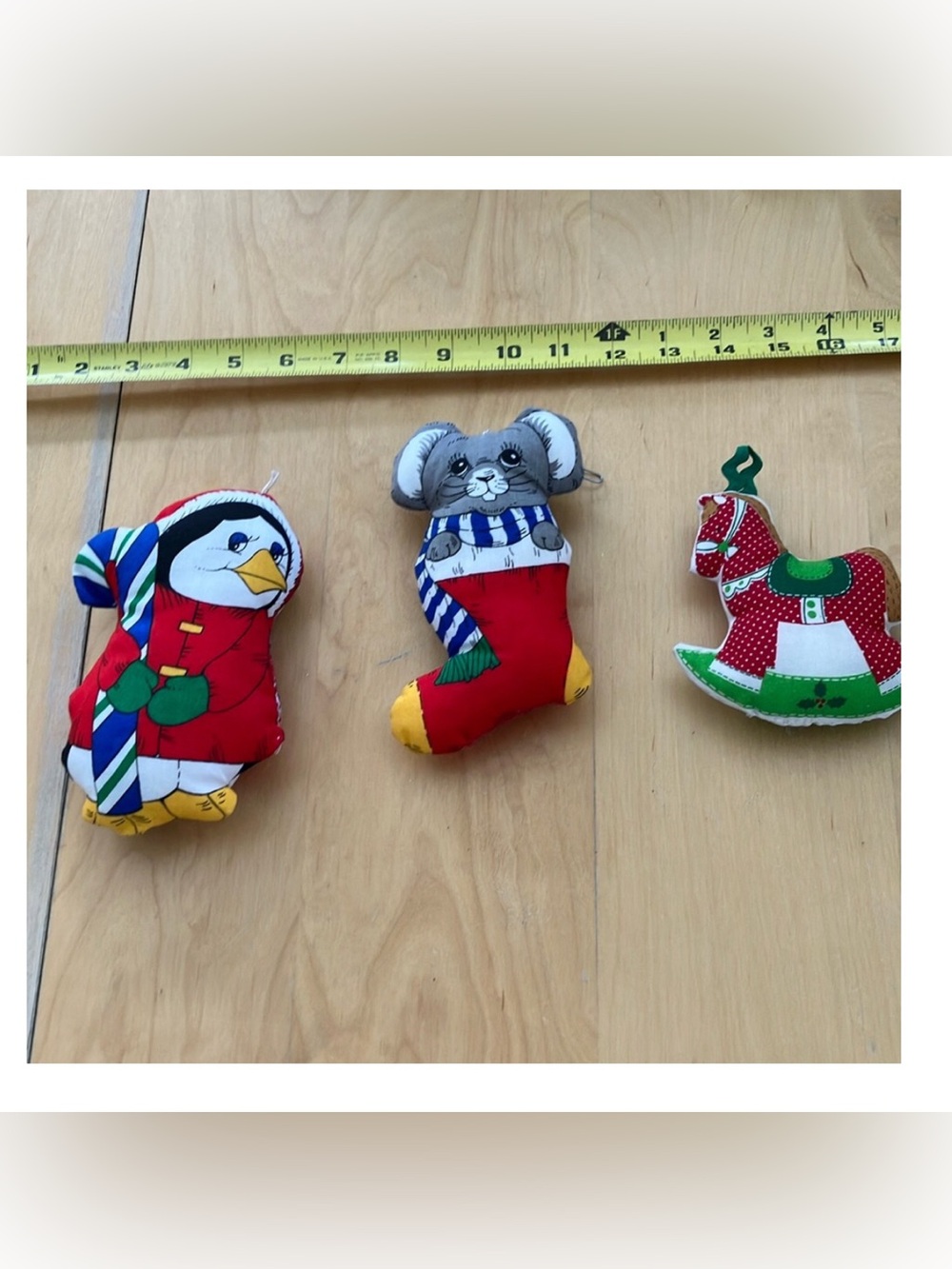 Vintage 1970s Christmas Ornaments stuffed Fabric Handmade Cotton Country Core